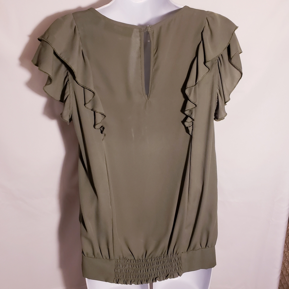 Olive Green Ruffle Blouse - Picture 6 of 7